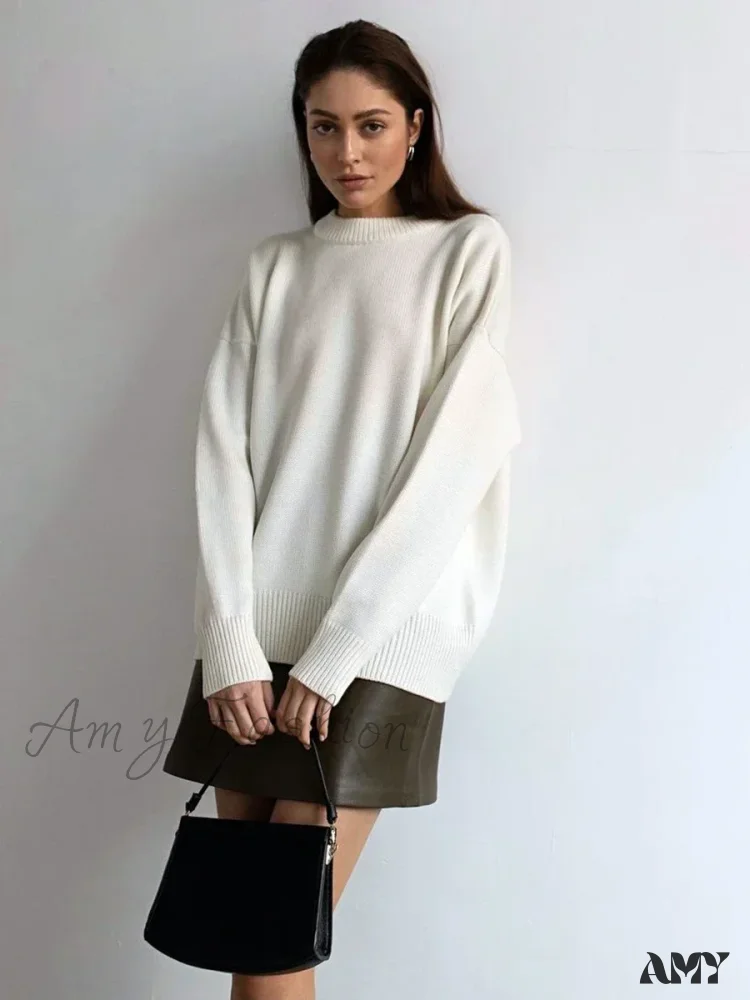Women O Neck Autumn Winter Thick Warm Pullover Oversized Casual Loose Knitted Jumper Cozy Stylish Sweater - Image 4