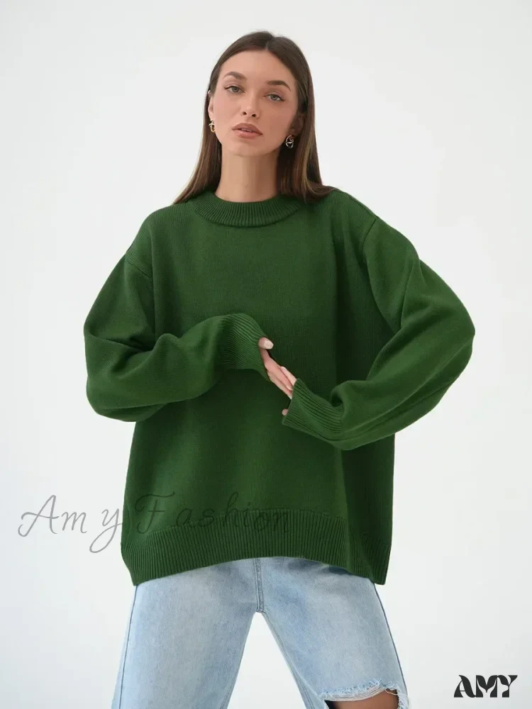 Women O Neck Autumn Winter Thick Warm Pullover Oversized Casual Loose Knitted Jumper Cozy Stylish Sweater - Image 5