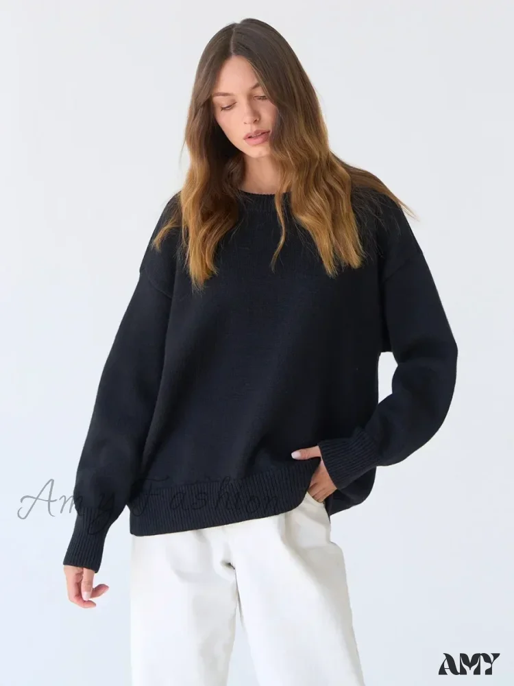 Women O Neck Autumn Winter Thick Warm Pullover Oversized Casual Loose Knitted Jumper Cozy Stylish Sweater - Image 6