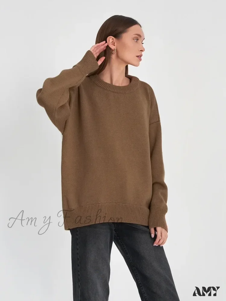 Women O Neck Autumn Winter Thick Warm Pullover Oversized Casual Loose Knitted Jumper Cozy Stylish Sweater - Image 8