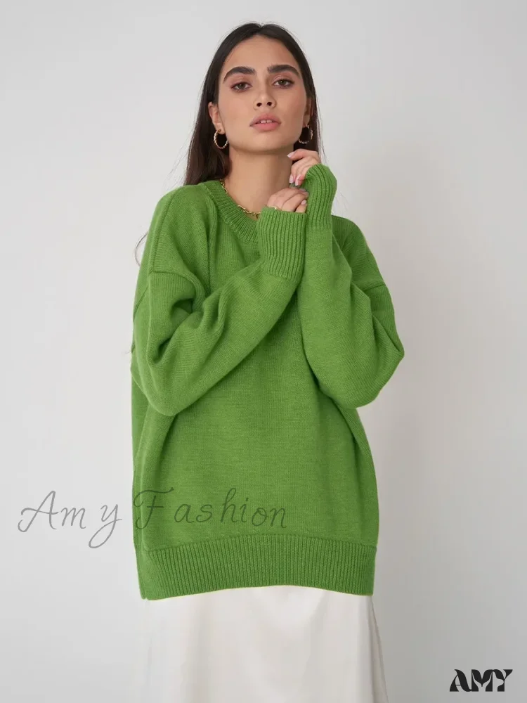 Women O Neck Autumn Winter Thick Warm Pullover Oversized Casual Loose Knitted Jumper Cozy Stylish Sweater - Image 9