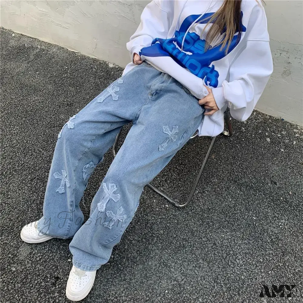 Amy Fashion - Women Pant Woman High Waist Denim Pants Wide Leg Denim Clothing Blue Vintage Quality Fashion Straight Jean - Image 3