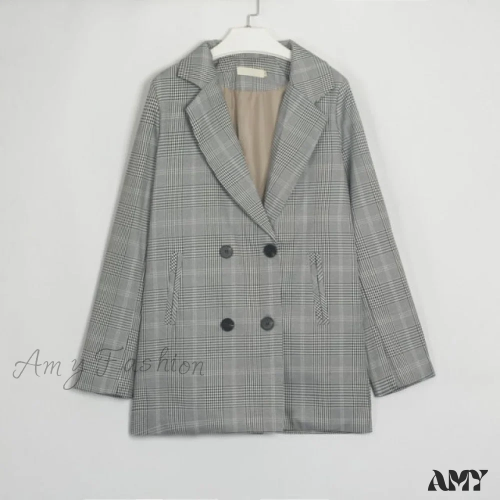 Amy Fashion - Women Plaid Casual Blazer - Image 2