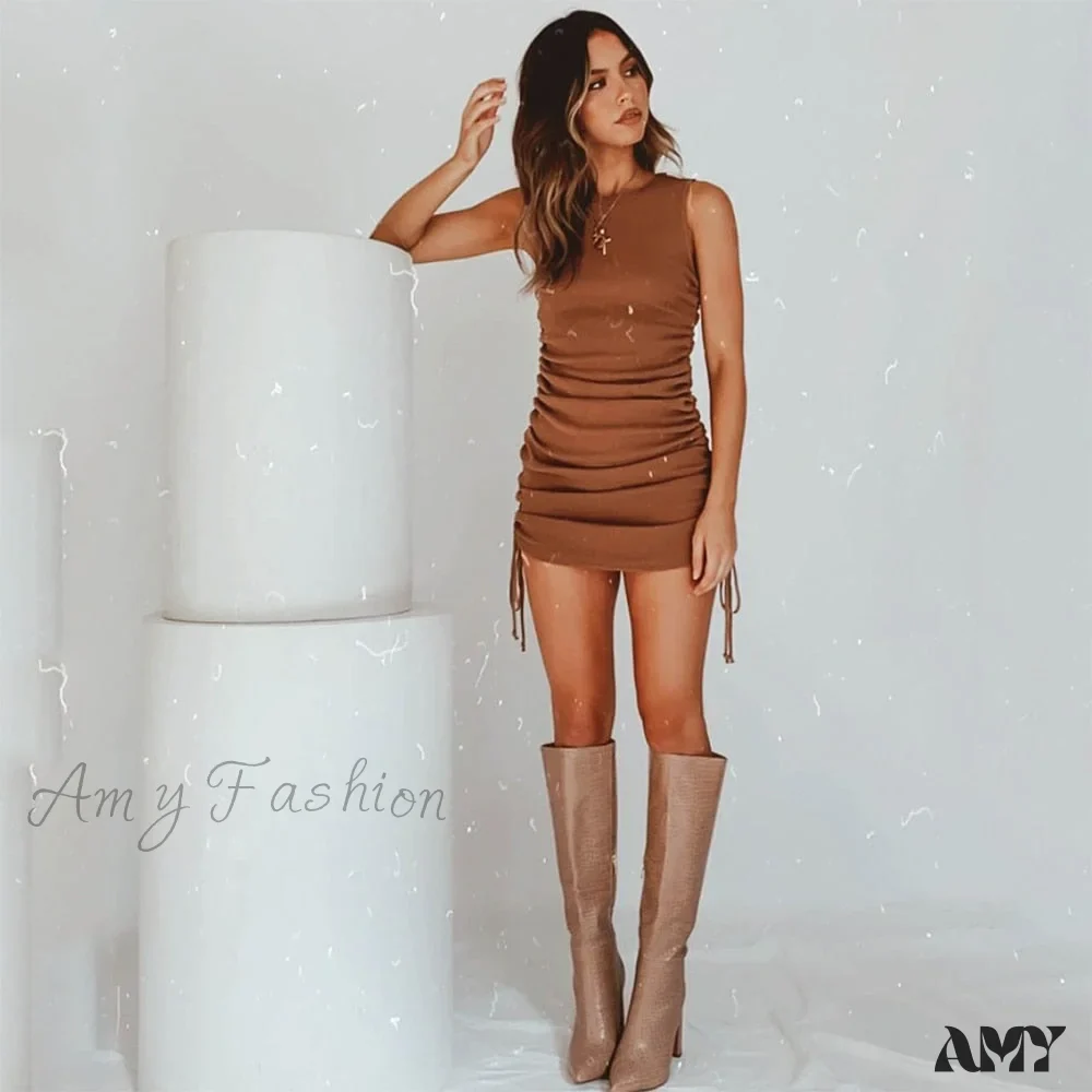 Amy Fashion - Ruched Drawstring Adjustable Length Dress - Image 19