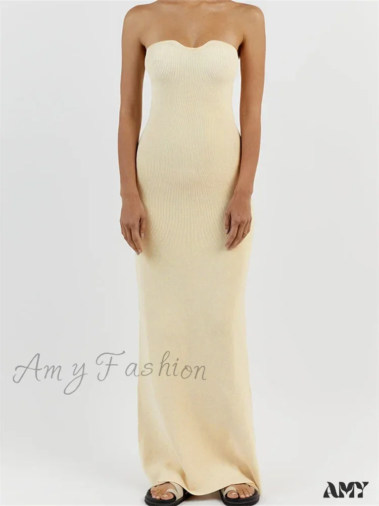 Amy Fashion - Women Ribbed Tube Summer Knitted Strapless Backless  Sleeveless Solid Color Bodycon Party Vestidos - Image 5