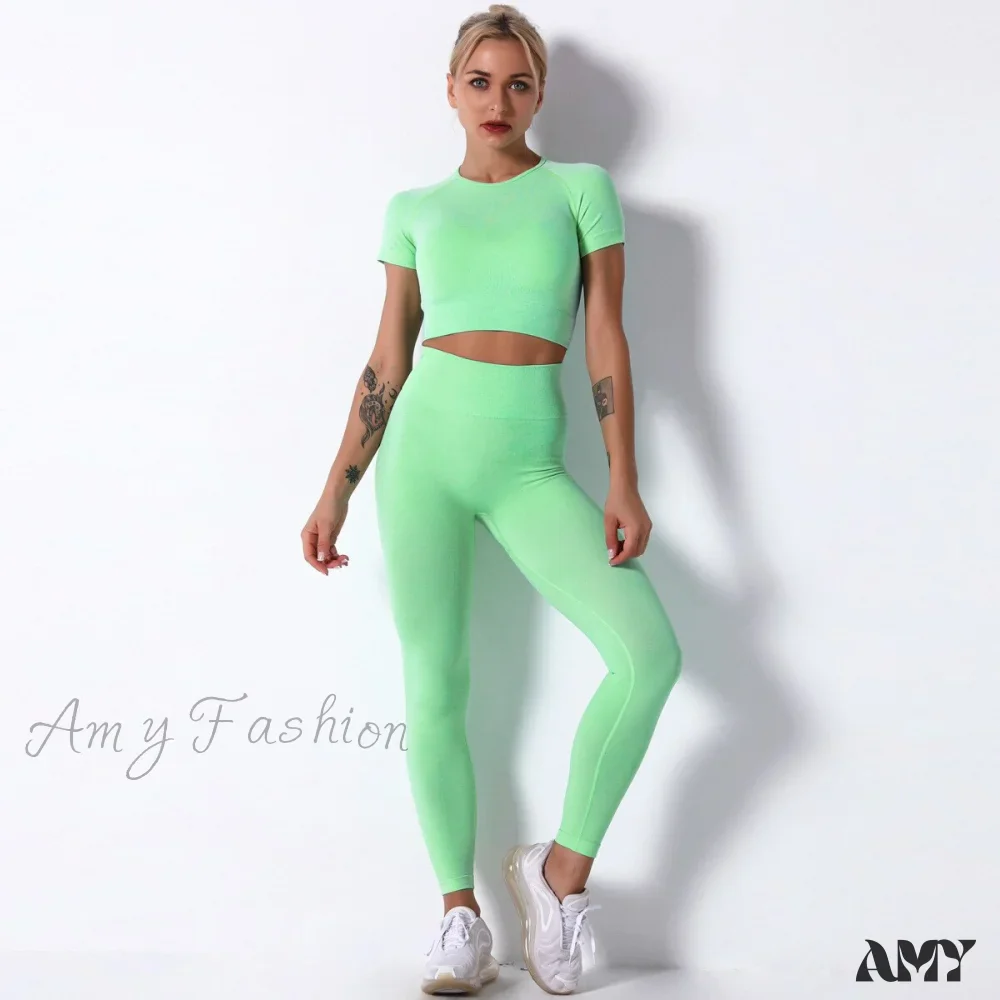 Amy Fashion - Women Seamless Sports Fitness  Tracksuit Running Leggings - Image 9