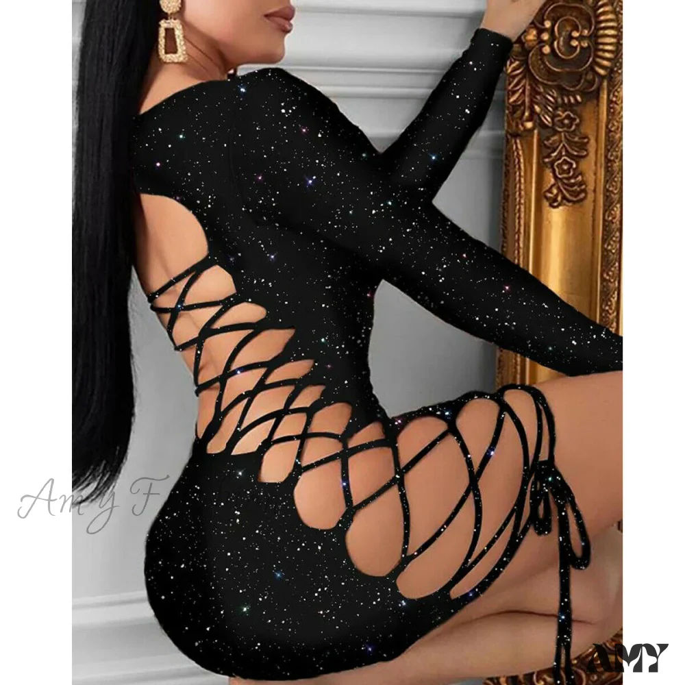 Amy Fashion - Side Hole Bandage Bodycon Club Pencil Dress