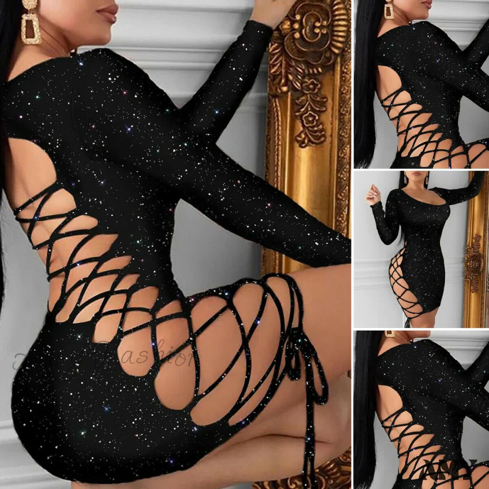 Amy Fashion - Side Hole Bandage Bodycon Club Pencil Dress - Image 3