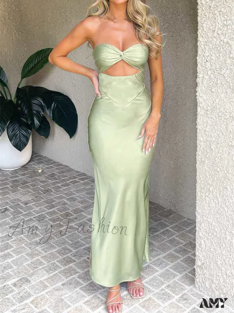 Amy Fashion - Women Sexy Sleeveless Spaghetti Strap Backless  Low Cut Strapless Tube Party Cocktail Satin Vestidos - Image 4
