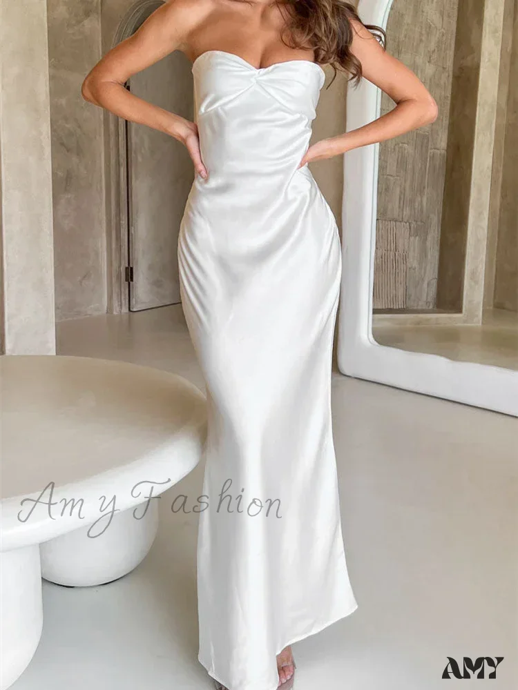 Amy Fashion - Women Sexy Sleeveless Spaghetti Strap Backless  Low Cut Strapless Tube Party Cocktail Satin Vestidos - Image 8