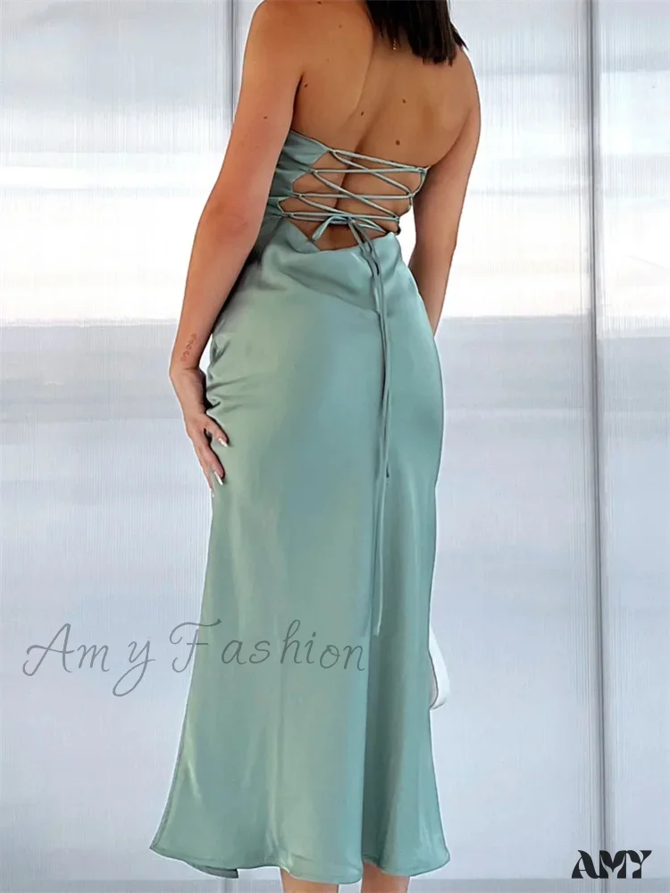 Amy Fashion - Women Sexy Strapless Backless  Low Cut Off Shoulder Tube Party Satin Female Vestidos Streetwear - Image 2