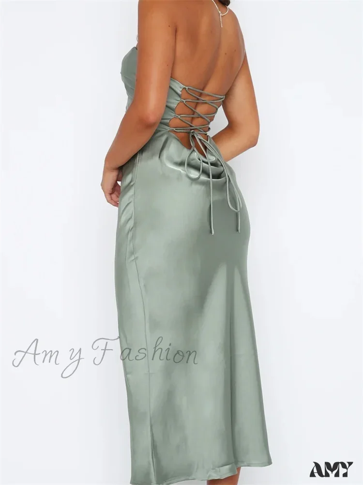 Amy Fashion - Women Sexy Strapless Backless  Low Cut Off Shoulder Tube Party Satin Female Vestidos Streetwear - Image 3