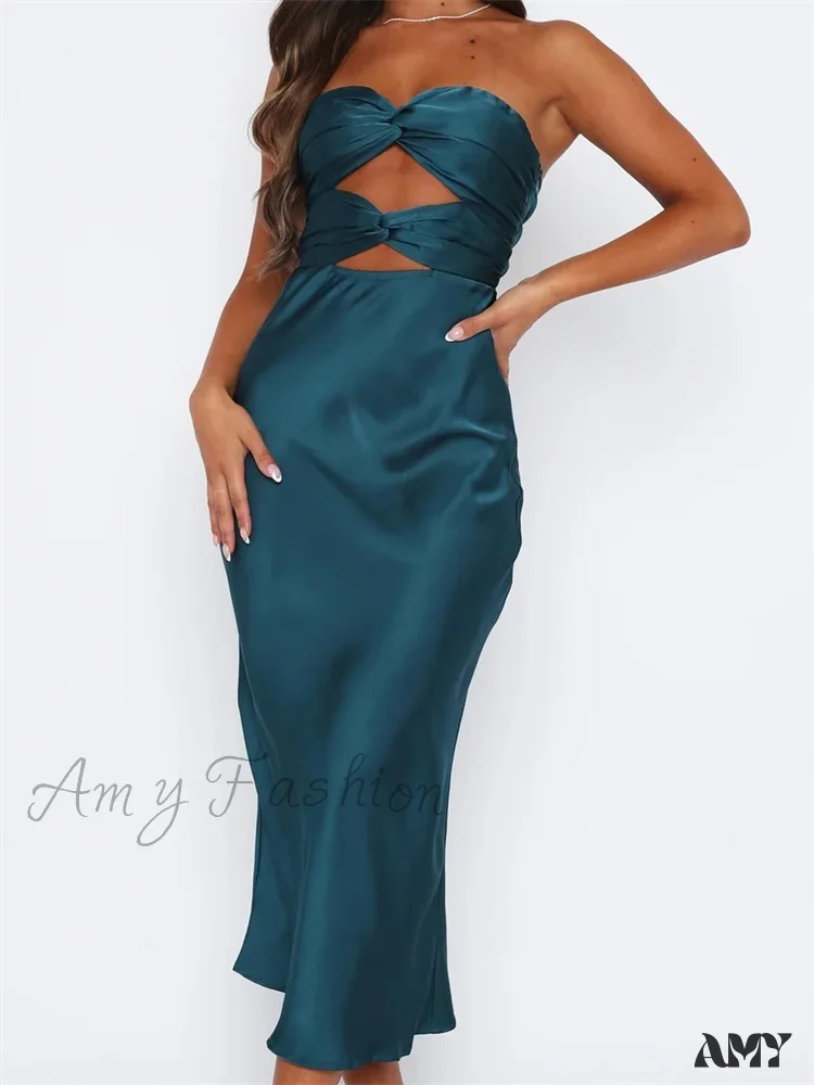Amy Fashion - Women Sexy Strapless Backless  Low Cut Off Shoulder Tube Party Satin Female Vestidos Streetwear - Image 5