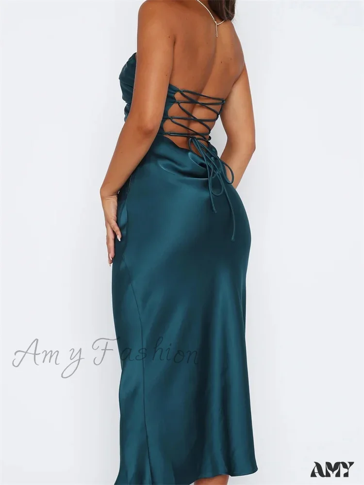 Amy Fashion - Women Sexy Strapless Backless  Low Cut Off Shoulder Tube Party Satin Female Vestidos Streetwear - Image 6