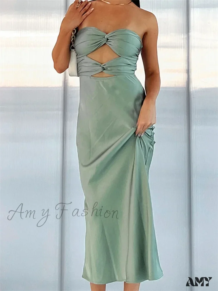 Amy Fashion - Women Sexy Strapless Backless  Low Cut Off Shoulder Tube Party Satin Female Vestidos Streetwear - Image 7