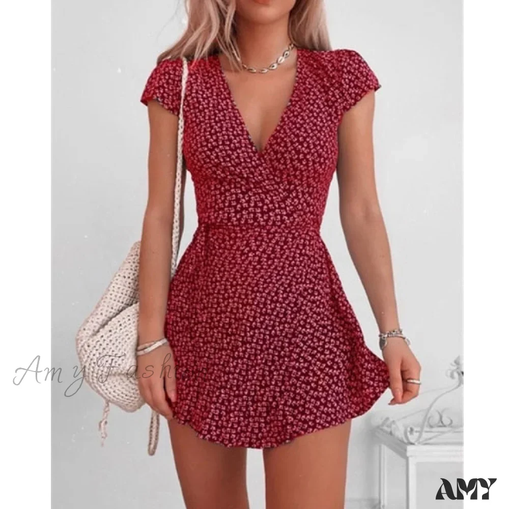 Amy Fashion - Short Sleeve Sexy V-neck Dresses - Image 3