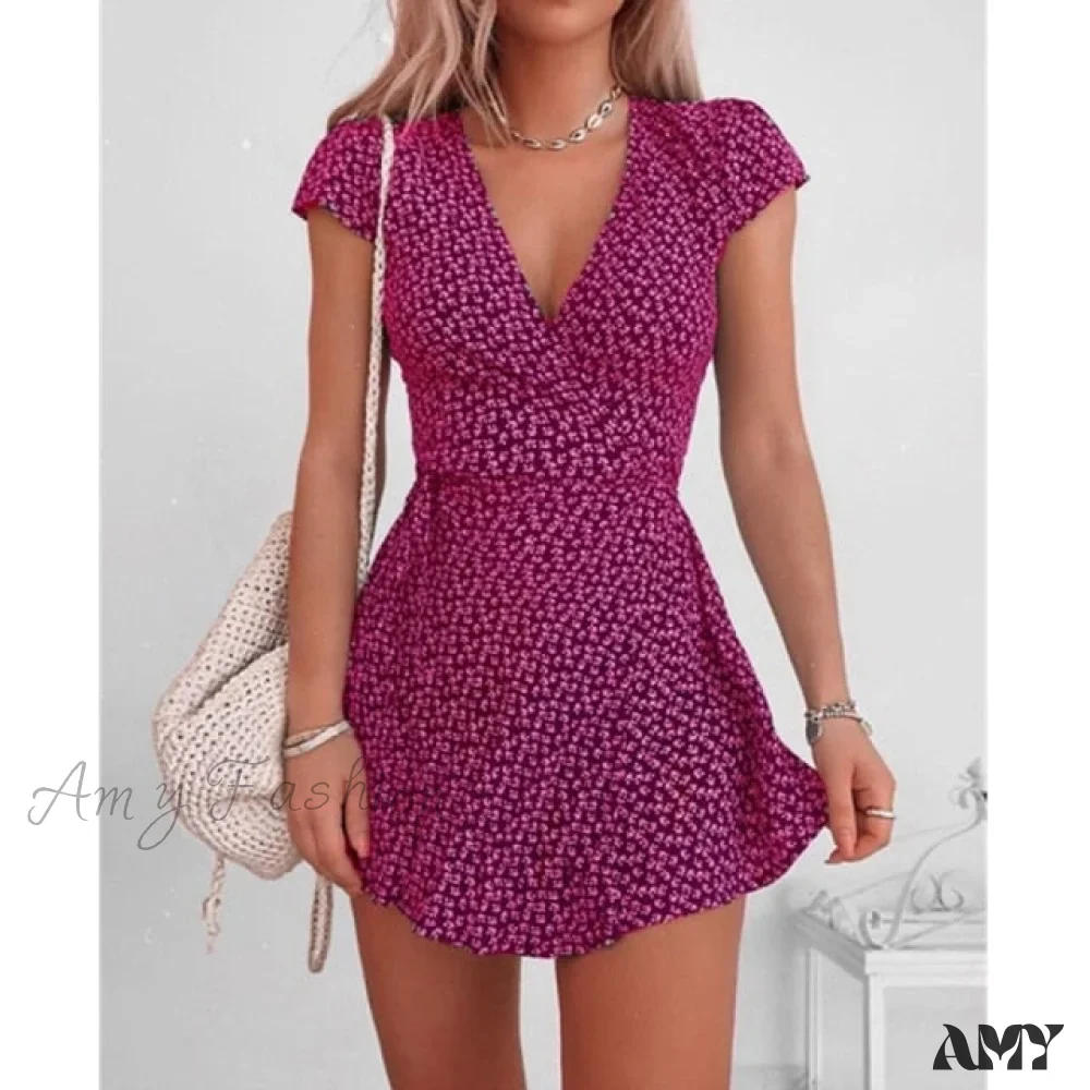 Amy Fashion - Short Sleeve Sexy V-neck Dresses - Image 5