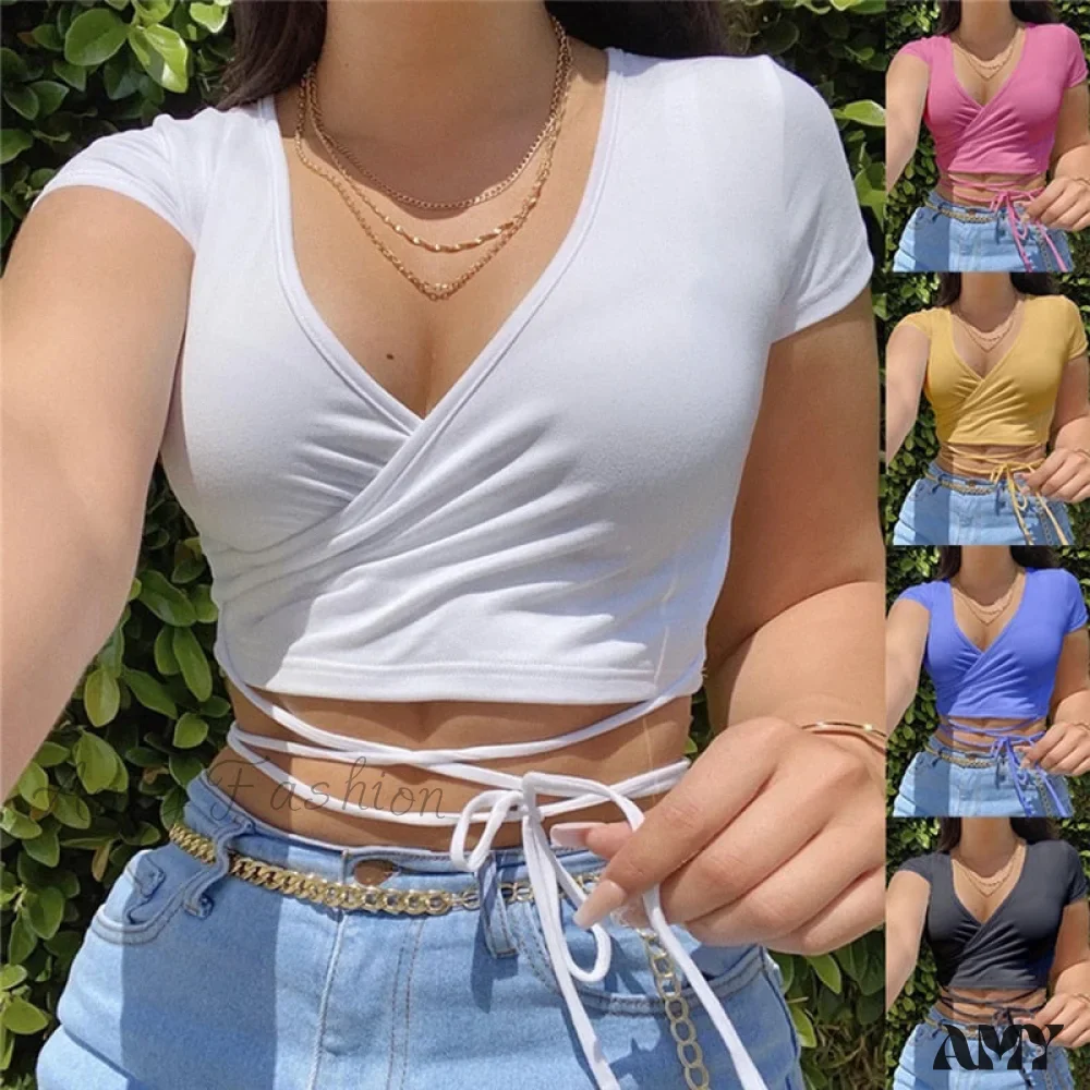 Amy Fashion - Short Sleeve Crop Tops - Image 2