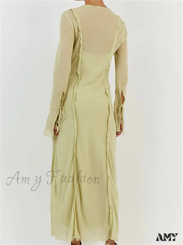Amy Fashion - Women  Sleeve Loose Casual V Neck Mesh See Through Party Beach Cocktail Club Vestidos Streetwear - Image 2
