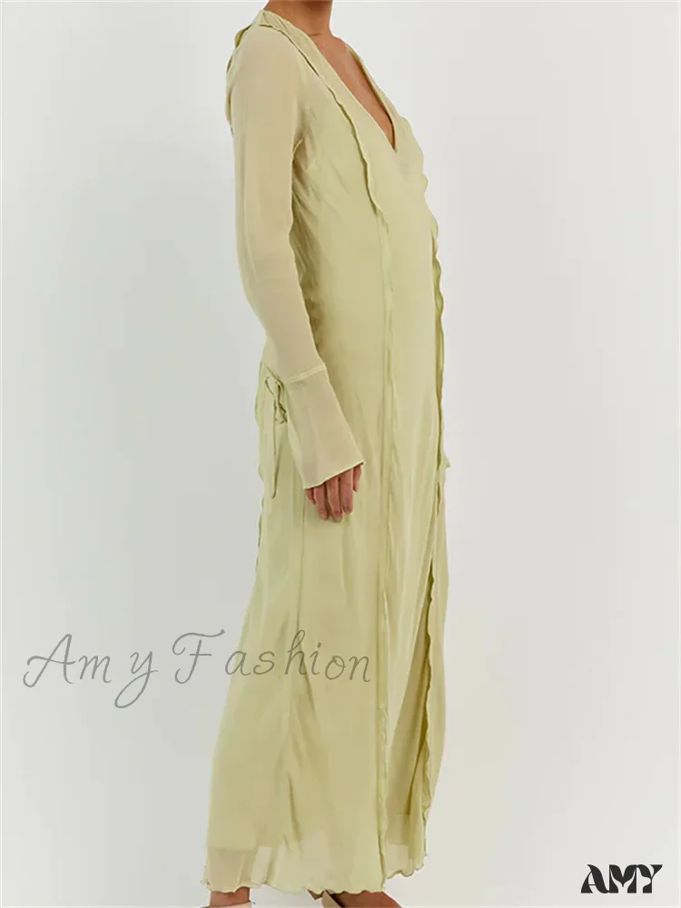 Amy Fashion - Women  Sleeve Loose Casual V Neck Mesh See Through Party Beach Cocktail Club Vestidos Streetwear - Image 3