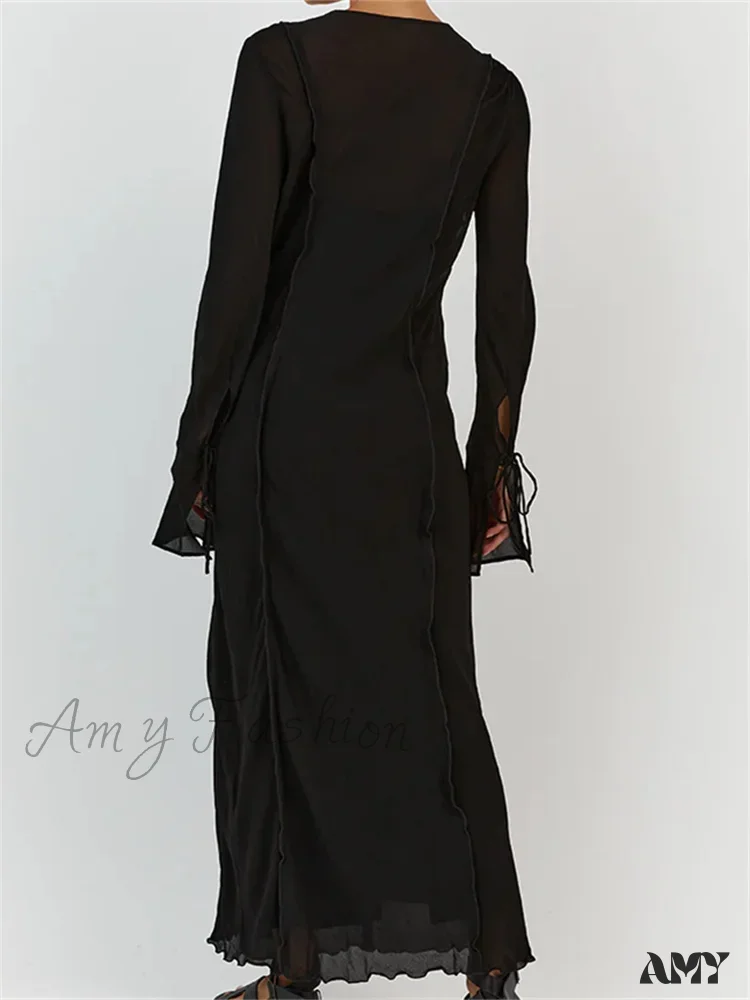 Amy Fashion - Women  Sleeve Loose Casual V Neck Mesh See Through Party Beach Cocktail Club Vestidos Streetwear - Image 5