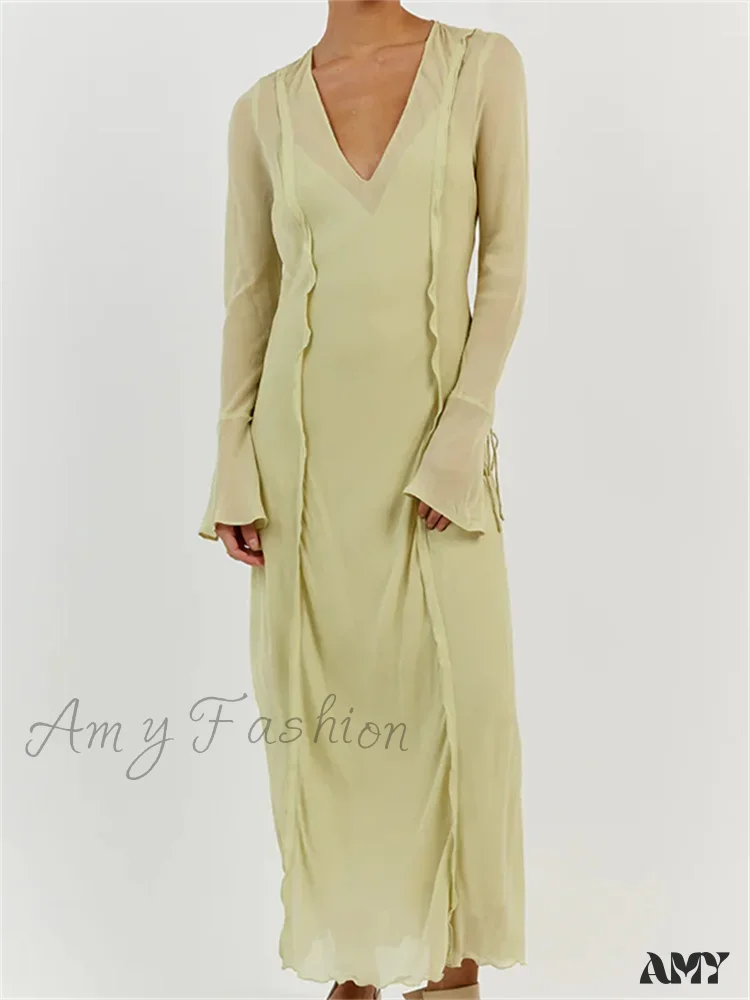 Amy Fashion - Women  Sleeve Loose Casual V Neck Mesh See Through Party Beach Cocktail Club Vestidos Streetwear - Image 8