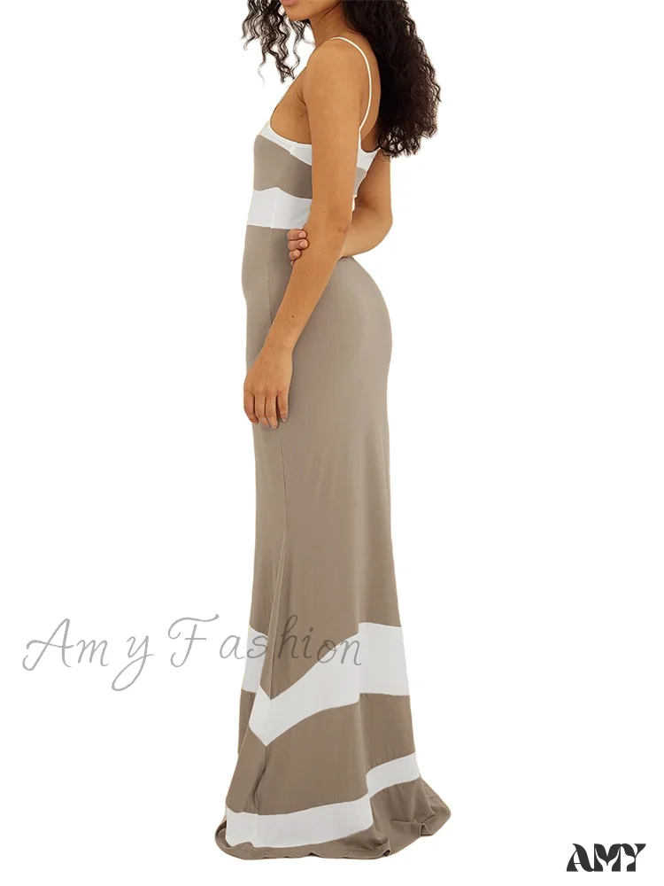 Amy Fashion - Women Sleeveless Contrast Color Patchwork Spaghetti Strap Skinny Female Club Party Vestido - Image 4