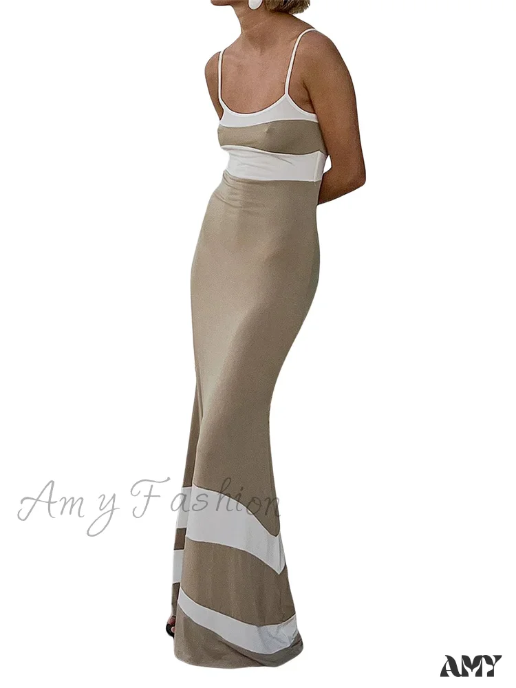 Amy Fashion - Women Sleeveless Contrast Color Patchwork Spaghetti Strap Skinny Female Club Party Vestido - Image 5
