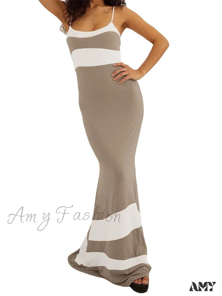 Amy Fashion - Women Sleeveless Contrast Color Patchwork Spaghetti Strap Skinny Female Club Party Vestido - Image 6