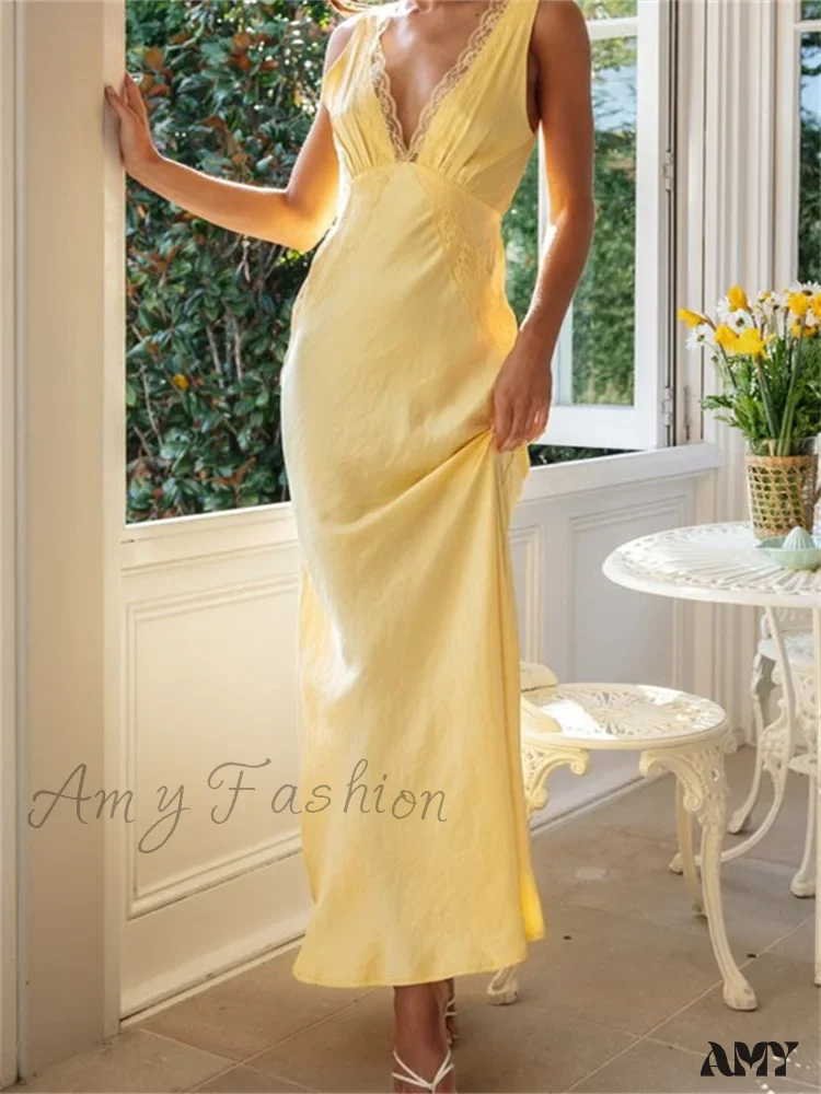 Amy Fashion - Women Sleeveless Formal Lace Patchwork Deep V Neck Backless Evening Wedding Cocktail Party Vestidos - Image 3