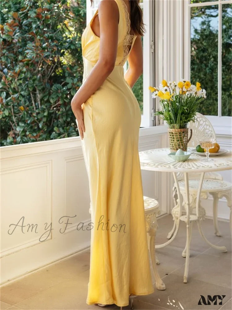Amy Fashion - Women Sleeveless Formal Lace Patchwork Deep V Neck Backless Evening Wedding Cocktail Party Vestidos - Image 6