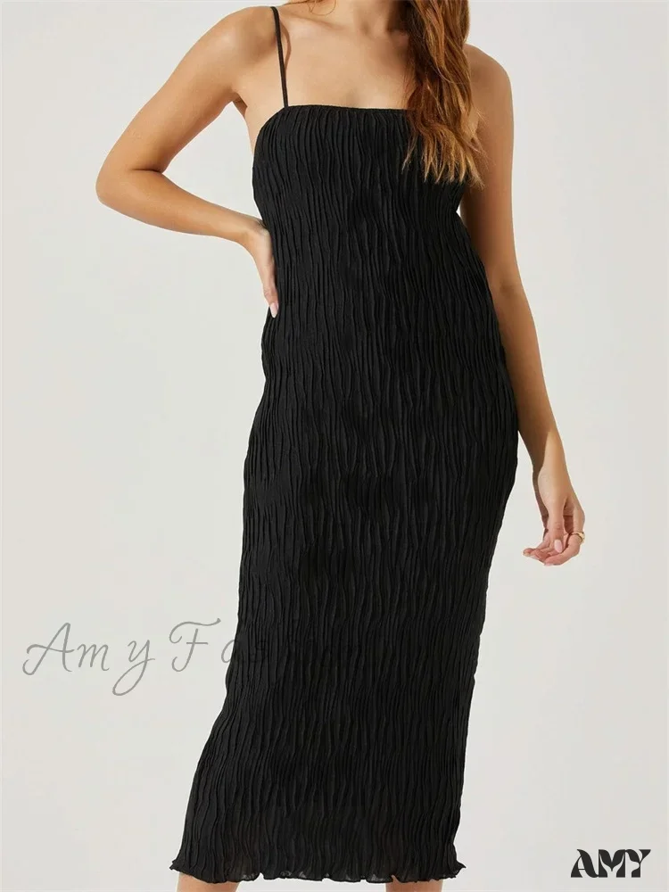 Amy Fashion - Women Sleeveless Spaghetti Strap Mid Solid Color Summer Backless Party Cocktail Beach Vestidos Streetwear - Image 7