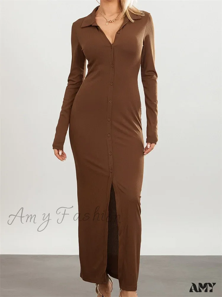 Amy Fashion - Women Slim Fit   Sleeve Button Down Turn Down Collar Evening for Spring Fall Female Vestidos - Image 6