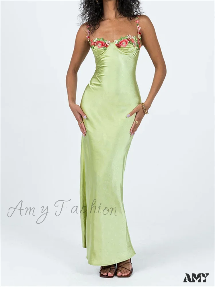 Amy Fashion - Women Sling Bodycon Flower Embroidery Sleeveless Spaghetti Strap Cocktail Summer Party Club Vestidos - Image 2