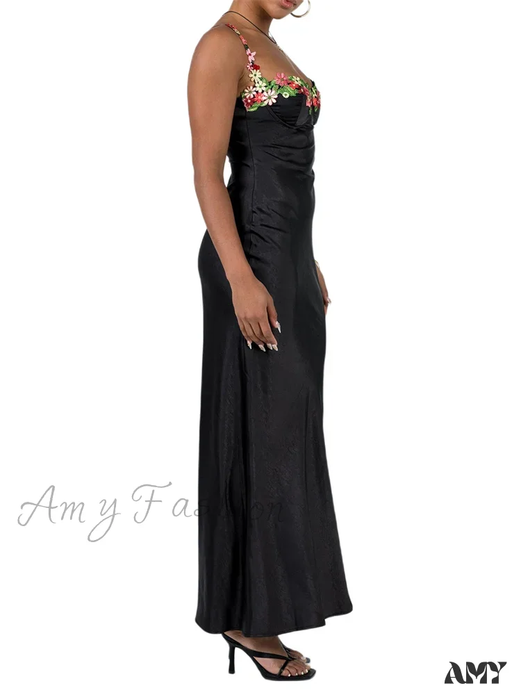 Amy Fashion - Women Sling Bodycon Flower Embroidery Sleeveless Spaghetti Strap Cocktail Summer Party Club Vestidos - Image 5