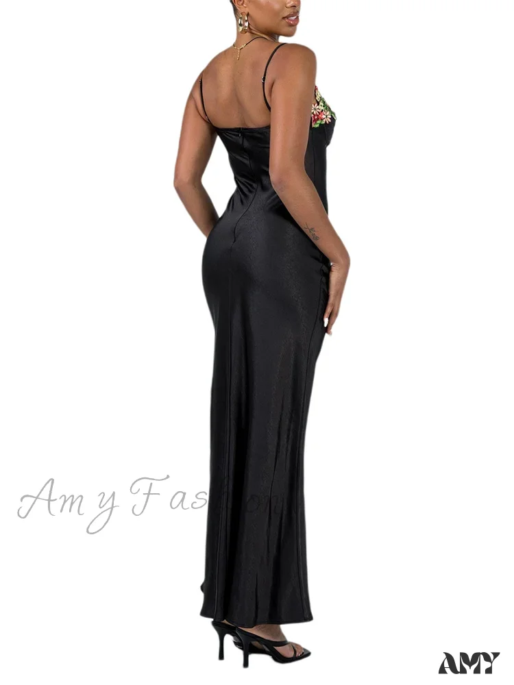 Amy Fashion - Women Sling Bodycon Flower Embroidery Sleeveless Spaghetti Strap Cocktail Summer Party Club Vestidos - Image 6