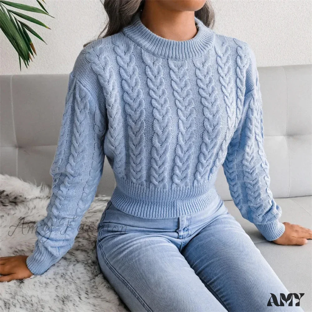 Women Solid Color Twisted Knitted Autumn Winter Fashion Long Sleeve Slim Fit Sweater - Image 5