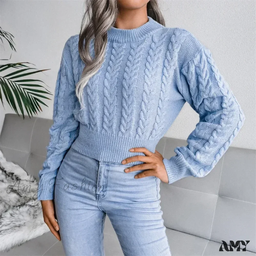 Women Solid Color Twisted Knitted Autumn Winter Fashion Long Sleeve Slim Fit Sweater - Image 7