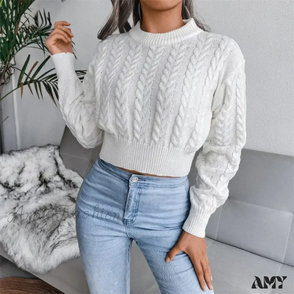Women Solid Color Twisted Knitted Autumn Winter Fashion Long Sleeve Slim Fit Sweater - Image 8