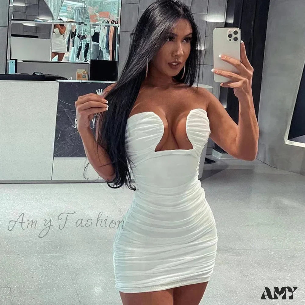 Amy Fashion - Bodycon Ruched Sleeveless Short Tube Dress - Image 24