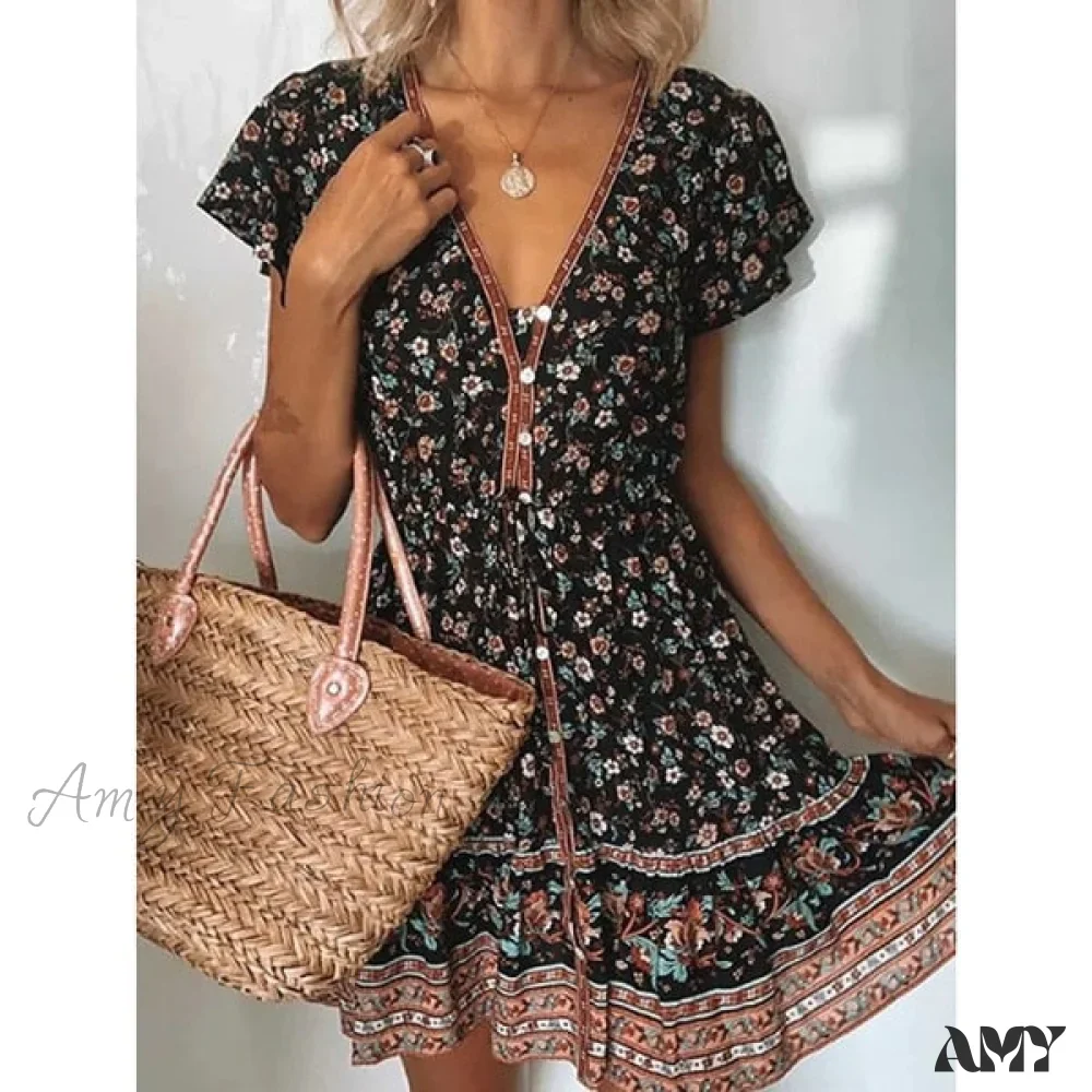 Amy Fashion - Fashion Short Sleeves V-neck Dresses - Image 2