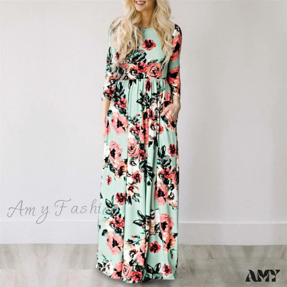Amy Fashion - Floral Evening Party Plus Size Vestidos Maxi Dress