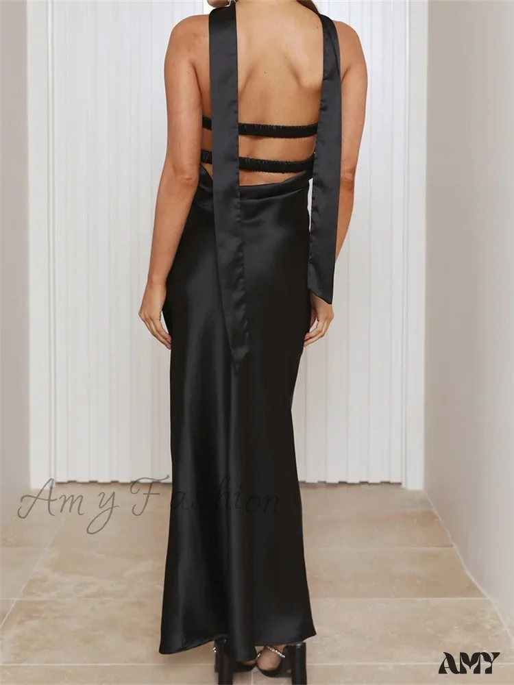 Amy Fashion - Women Summer Satin Tube  Solid Color Strapless Off Shoulder Slim  3D Flower Vestidos with Scarf - Image 2