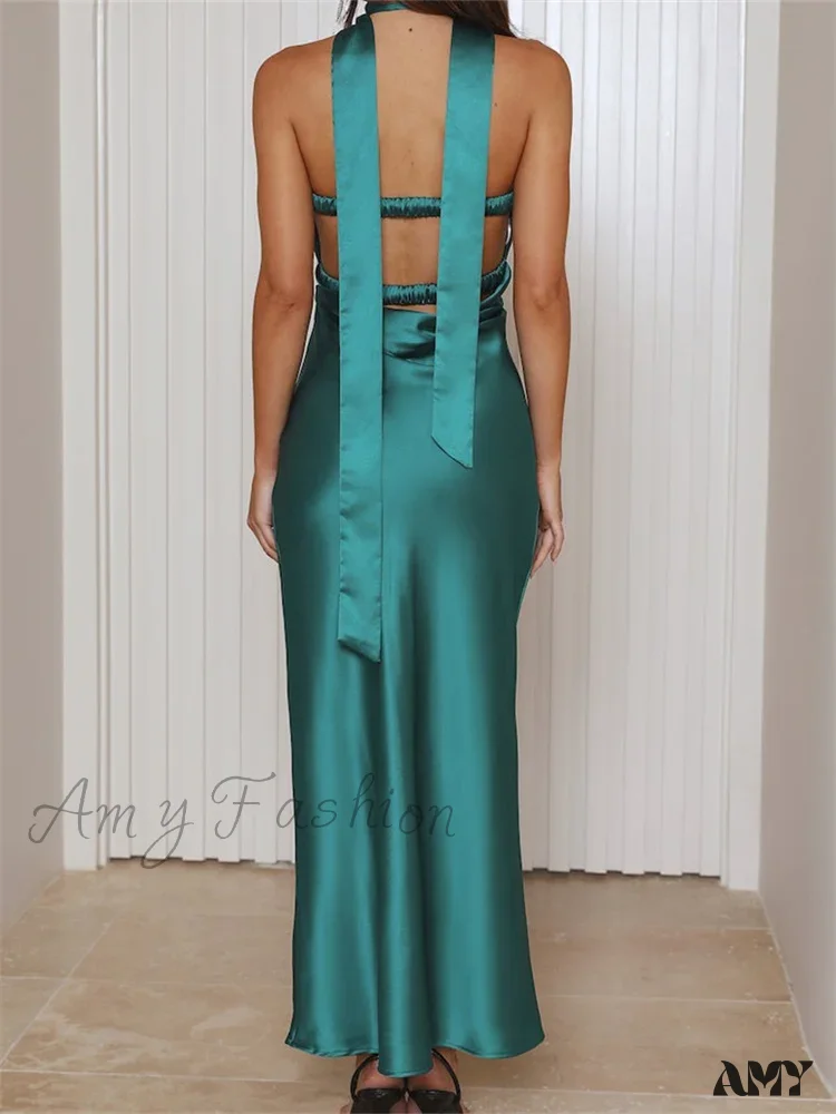 Amy Fashion - Women Summer Satin Tube  Solid Color Strapless Off Shoulder Slim  3D Flower Vestidos with Scarf - Image 6