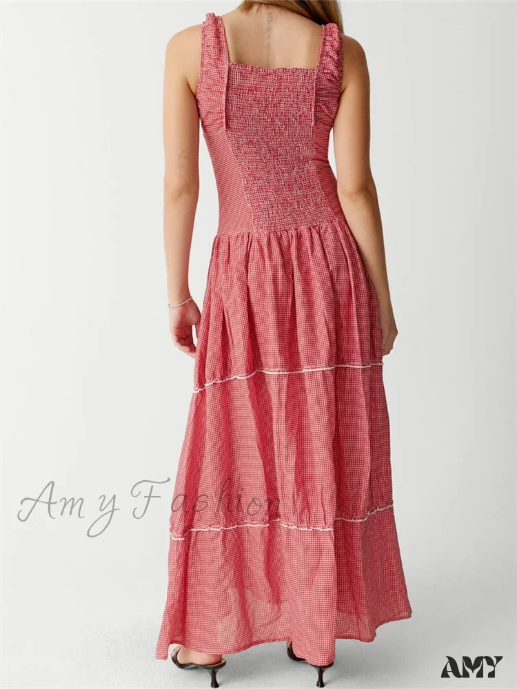 Amy Fashion - Women Summer Sleeveless Tank Casual Plaid Print Ruffles Party Cocktail Beach Street Ruched Vestidos - Image 4