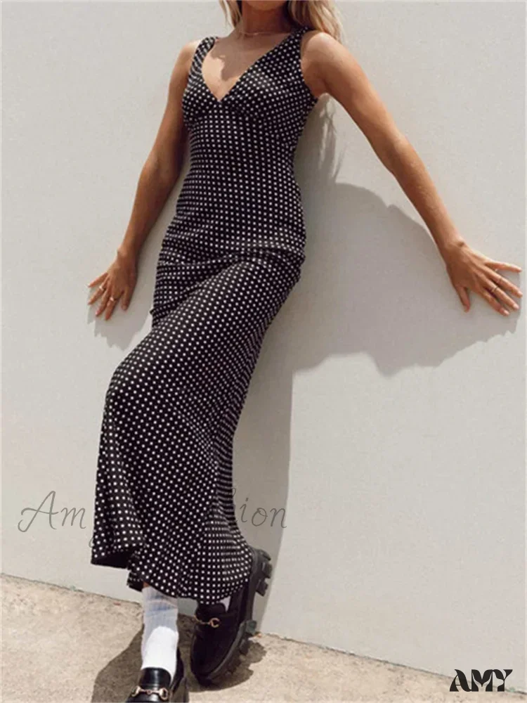 Amy Fashion - Women Summer Slim  Tank Dot Print Sleeveless Deep V-Neck Bodycon Ankle Length Female Vestidos - Image 7