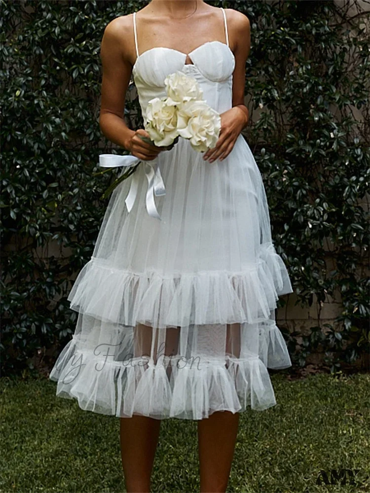 Amy Fashion - Women Summer  Solid Color Sleeveless Strap Summer Layered Tulle Ruffles Backless Party Vestidos - Image 4