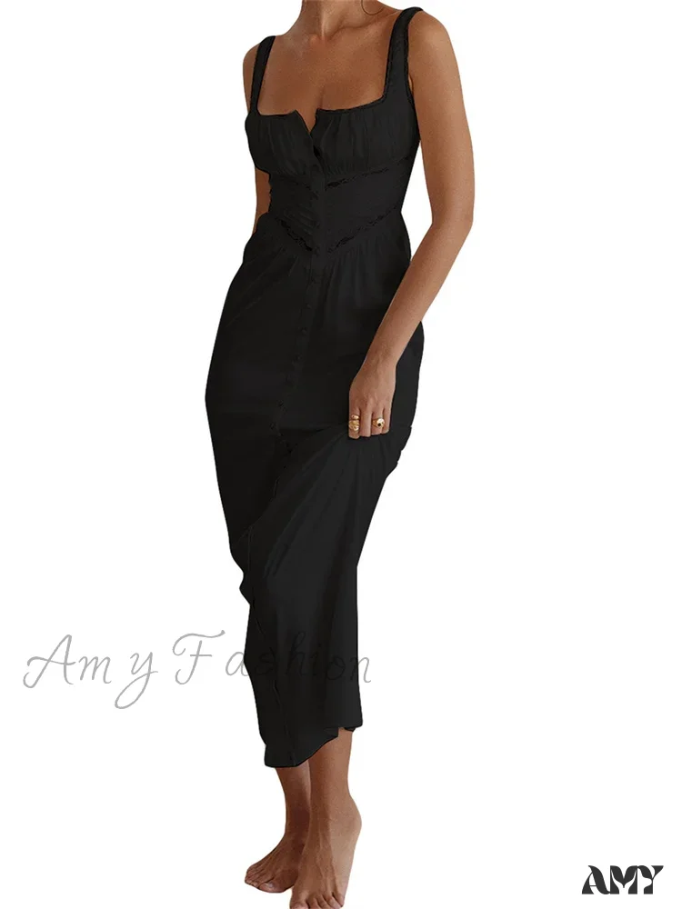Amy Fashion - Women Y2K Low Cut Square Neck  Boho Lace Floral Patchwork Sleeveless Strap Ruched  Vestidos Sundress - Image 6