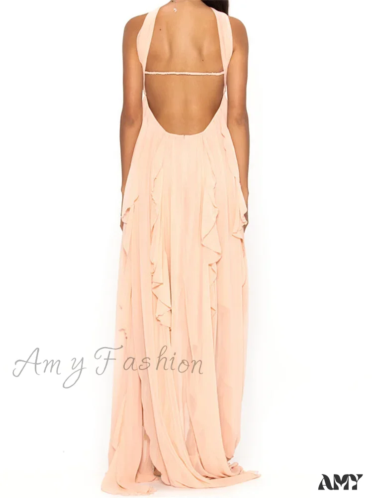 Amy Fashion - Women Y2K  Tube Sexy Strapless Off Shoulder Ruffle Tassel Evening Party Halter Backless Vestidos - Image 4