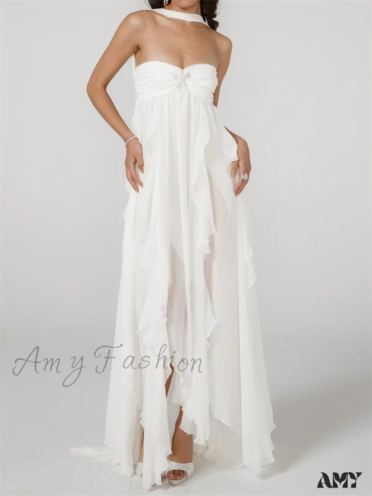 Amy Fashion - Women Y2K  Tube Sexy Strapless Off Shoulder Ruffle Tassel Evening Party Halter Backless Vestidos - Image 5